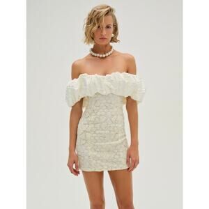 For Love & Lemons Women's Snowflake Daisy Mini Dress Puff Sleeles Cream Size M